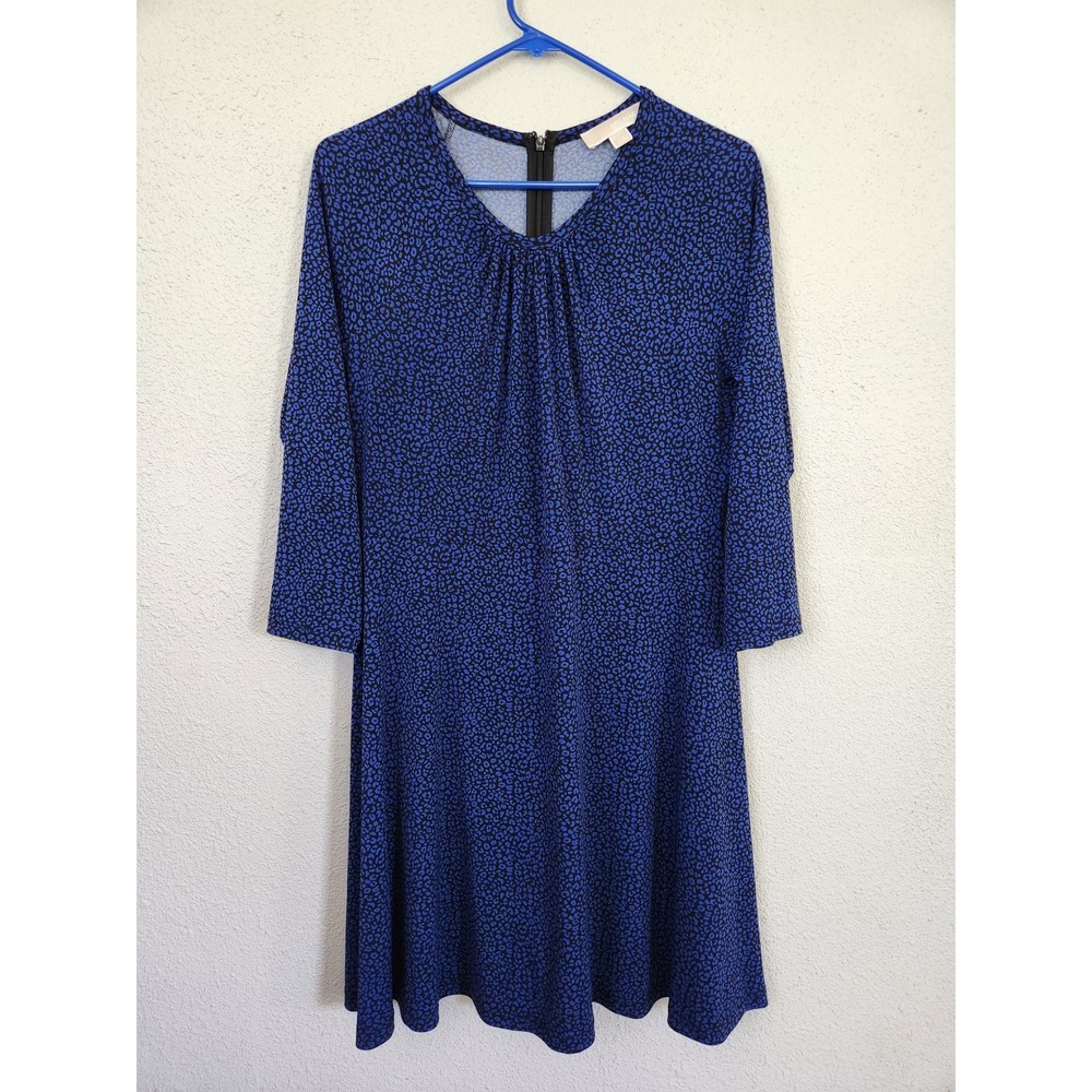 Michael Kors Womens 3/4‎ Sleeve Blue Animal Print Dress Petite Large